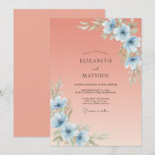Peach Breezy Botanical Wedding 招待状 (正面/裏面)