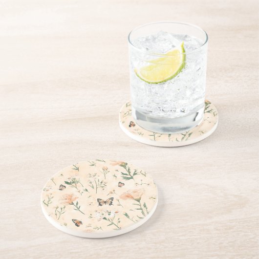 Peach Butterflies Floral コースター (側面)