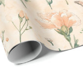 Peach Butterflies Floral Birthday ラッピングペーパー (ロールコーナー)