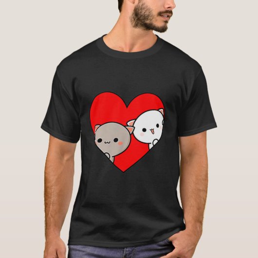 Peach Cartoon Love Goma Cat Valentine’s Day Heart  Tシャツ (正面)