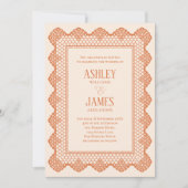 Peach Chantilly Lace Border Elegant Wedding 招待状 (正面)