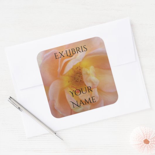 Peach-Colored Rose Bookplate スクエアシール (封筒)