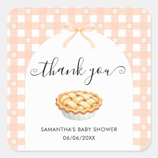 Peach Coquette Pie Baby Shower Thank You スクエアシール (正面)