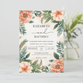 Peach Coral Botanical Flourish Wedding 招待状 (スタンド正面)