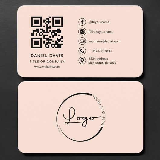 Peach Coral Logo QR Code Professional 名刺