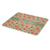 Peach Coral Rose Floral Monogram Name Kitchen  カッティングボード (角)