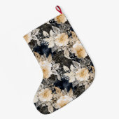 Peach Cream Black Floral Christmas ラージクリスマスストッキング (裏面 (吊り時))