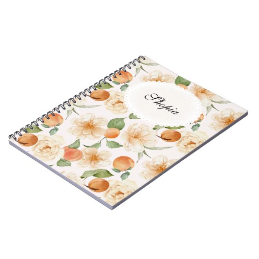 Peach & Cream Floral Elegant Notebook Cover Design ノートブック (左側)