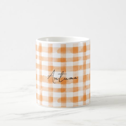 Peach Cream White Plaid Stripes コーヒーマグカップ (中央)