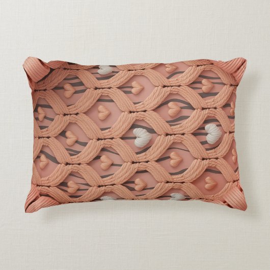 Peach Crochet Tiger Pattern Pillow Cover  アクセントクッション (正面)