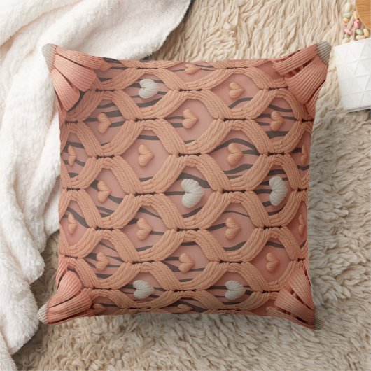 Peach Crochet Tiger Pattern Pillow Cover クッション (ブランケット)