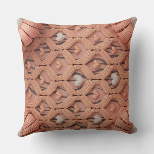 Peach Crochet Tiger Pattern Pillow Cover クッション (裏面)