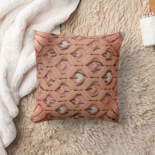 Peach Crochet Tiger Pattern Pillow Cover  クッション (ブランケット)