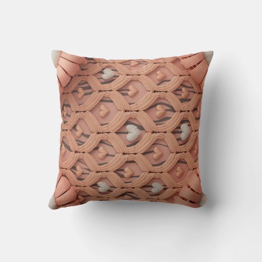Peach Crochet Tiger Pattern Pillow Cover クッション (裏面)