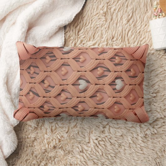 Peach Crochet Tiger Pattern Pillow Cover ランバークッション (ブランケット)