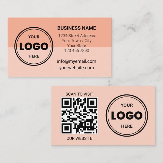 Peach Custom Logo and QR Code Business Card 名刺 (正面/裏面)