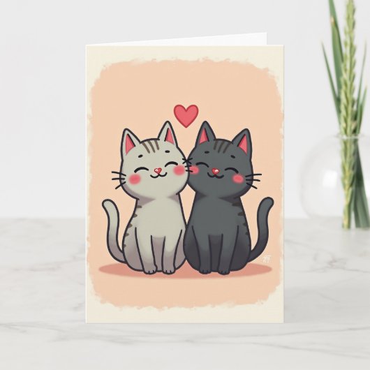 Peach Cute Cats Love Card カード (正面)