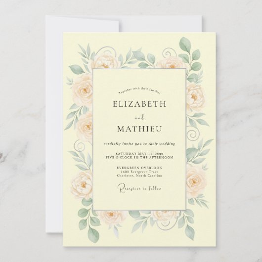 Peach Dainty Botanical Wedding 招待状 (正面)