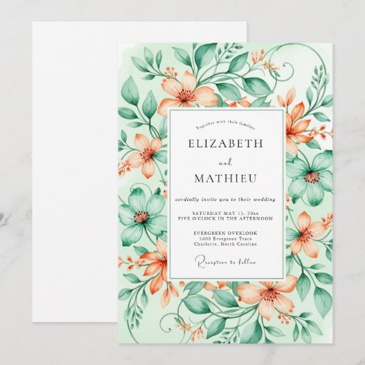 Peach Dainty Spring Wedding 招待状 (正面/裏面)