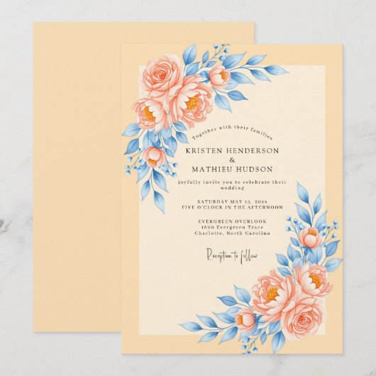 Peach Delicate Spring Wedding 招待状 (正面/裏面)