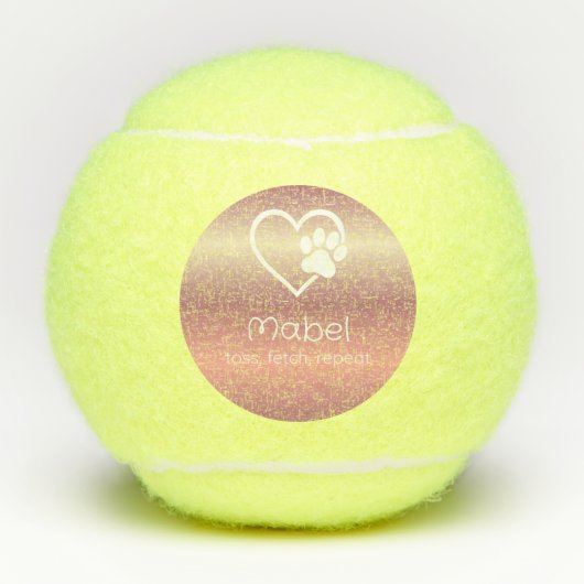 Peach Dog Name Tennis Ball 'toss, fetch, repeat' テニスボール (正面)