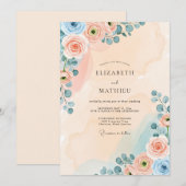 Peach Dreamy Watercolor Wedding 招待状 (正面/裏面)
