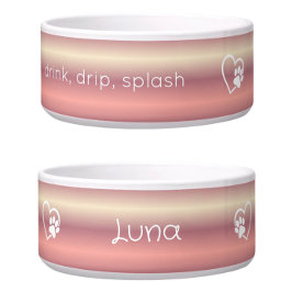 Peach 'drink drip splash' Dog Name Bowl ボウル