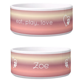 Peach 'eat, play, love' Dog Name Bowl ボウル