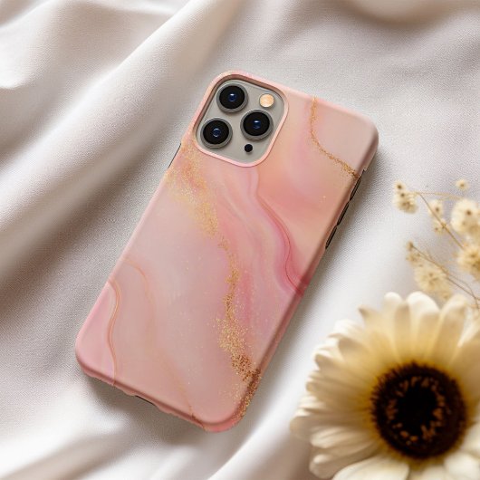 Peach Éclat – Blush Peach & Gold Marble Phone Case iPhone 16ケース