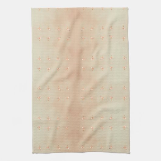 Peach elegant floral butterfly pattern キッチンタオル (縦)