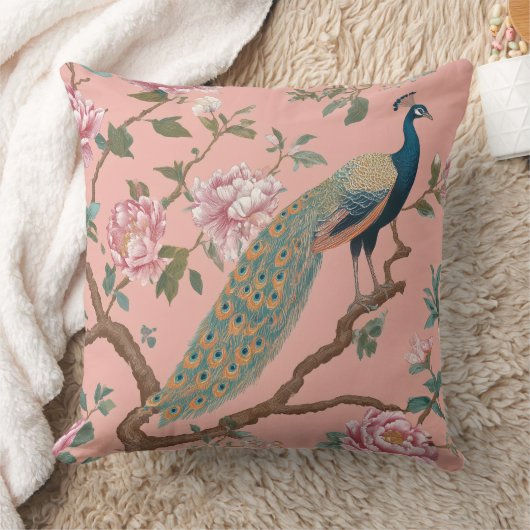 Peach elegant retro stylish pattern Throw Pillow クッション (ブランケット)