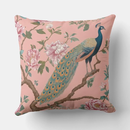 Peach elegant retro stylish pattern Throw Pillow クッション (裏面)