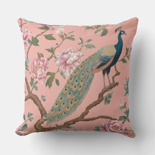 Peach elegant retro stylish pattern Throw Pillow クッション (正面)