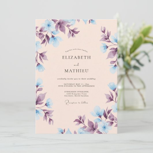 Peach Ethereal Blue Spring Wedding 招待状 (スタンド正面)