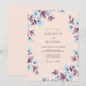 Peach Ethereal Blue Spring Wedding 招待状 (正面/裏面)