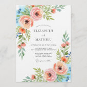 Peach Ethereal Flora Wedding 招待状 (正面)