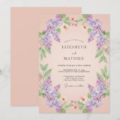 Peach Ethereal Lilac Spring Wedding 招待状 (正面/裏面)