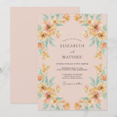 Peach Ethereal Wildflower Wedding 招待状 (正面/裏面)