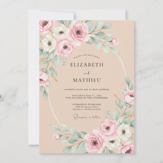 Peach Exquisite Botanical Wedding 招待状 (正面)