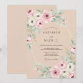 Peach Exquisite Botanical Wedding 招待状 (正面/裏面)