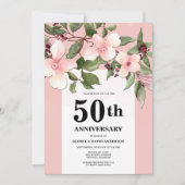 Peach Floral 50th Wedding Anniversary Invitation 招待状 (正面)