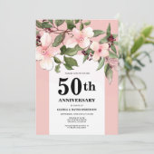 Peach Floral 50th Wedding Anniversary Invitation 招待状 (スタンド正面)