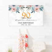 Peach Floral 90th Birthday 90 Years Loved Banner 横断幕 (インサイチュ)