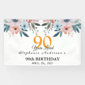  Peach Floral 90th Birthday 90 Years Loved Banner 横断幕 (横)