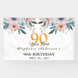  Peach Floral 90th Birthday 90 Years Loved Banner 横断幕