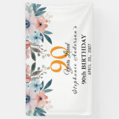 Peach Floral 90th Birthday 90 Years Loved Banner 横断幕 (縦)