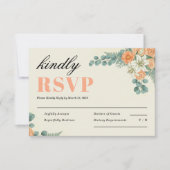 Peach Floral and Eucalyptus Greenery Wedding 出欠カード (正面)