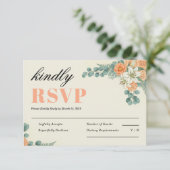 Peach Floral and Eucalyptus Greenery Wedding 出欠カード (スタンド正面)