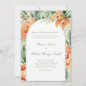 Peach Floral Arch Elegant Botanical Wedding 招待状 (正面)