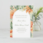 Peach Floral Arch Elegant Botanical Wedding 招待状 (スタンド正面)